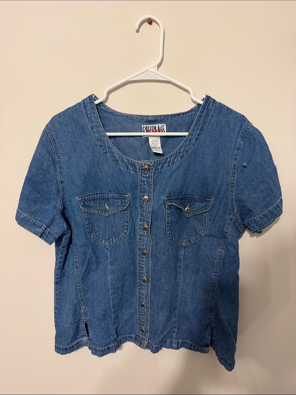 Vintage Blue Denim Short-Sleeve Button-Front Shirt